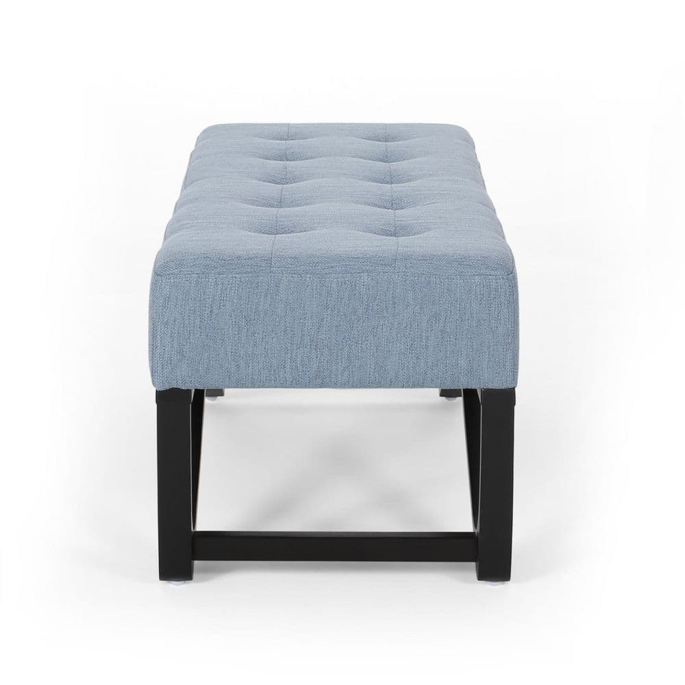 Noble House Dimitri Contemporary Fabric Ottoman Bench, Light Blue and Black