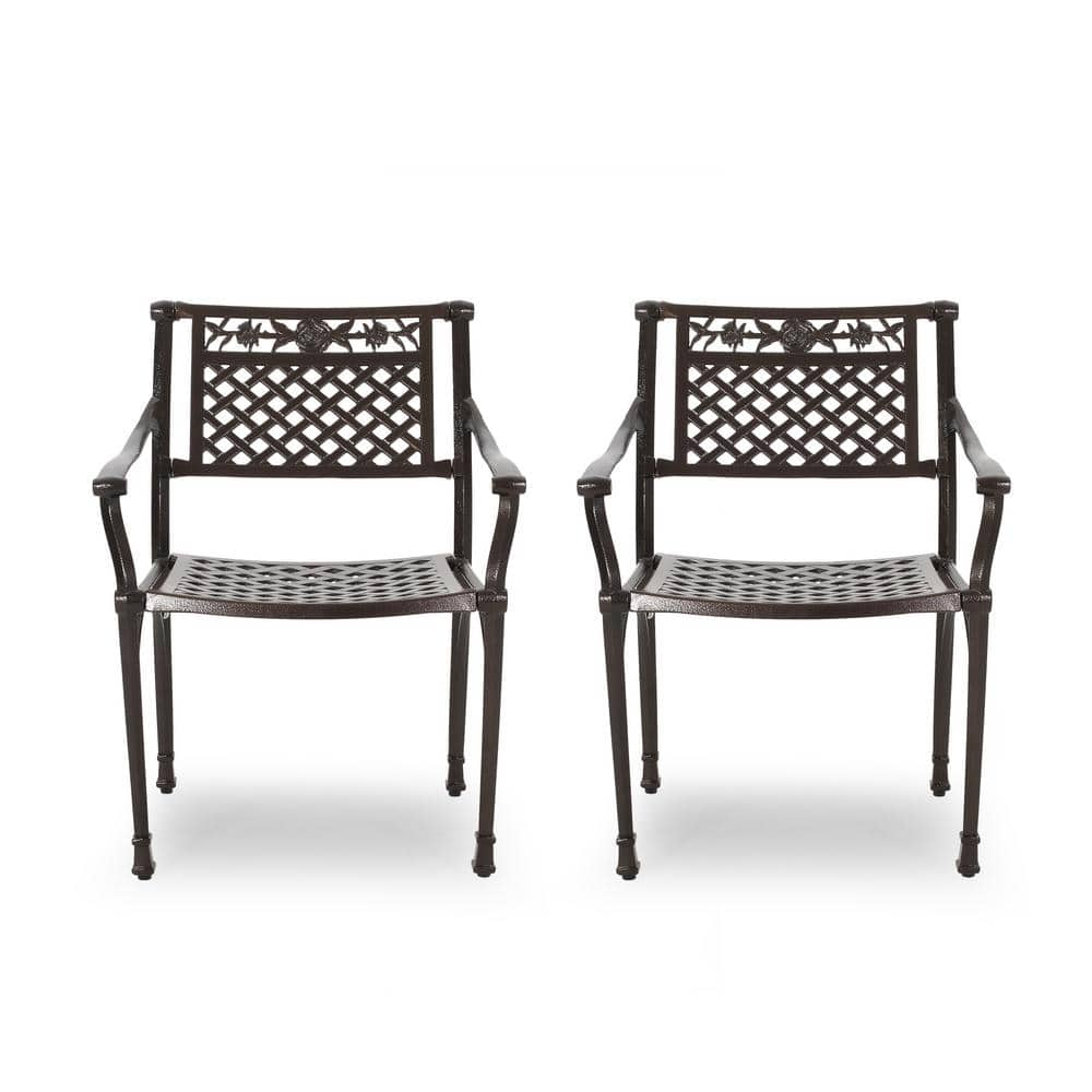 Noble House Ridgecrest Aluminum Patio Dining Arm Chair in Bronze (Set of 2)