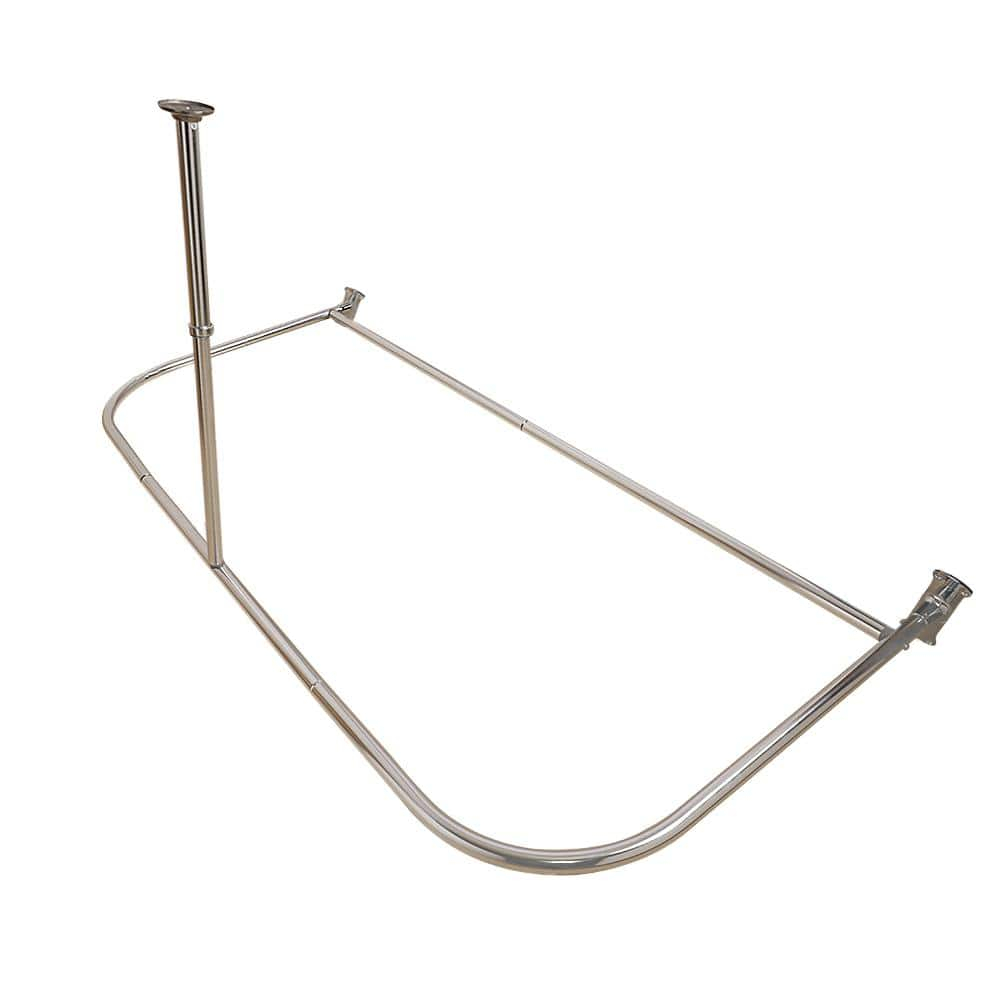 Utopia Alley Durable Rustproof Aluminium Crafted Shower Rod With Ceiling Support for Freestanding Tubs and Bathtubs, D Shape Curved Shower Rod, 60" Large Size by 25", Brushed Nickel