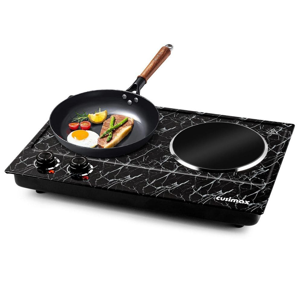 Portable 2-Burner 7.4 in. Black Electric Stove 1800-Watt Hot Plate with Anti-Scald Handles