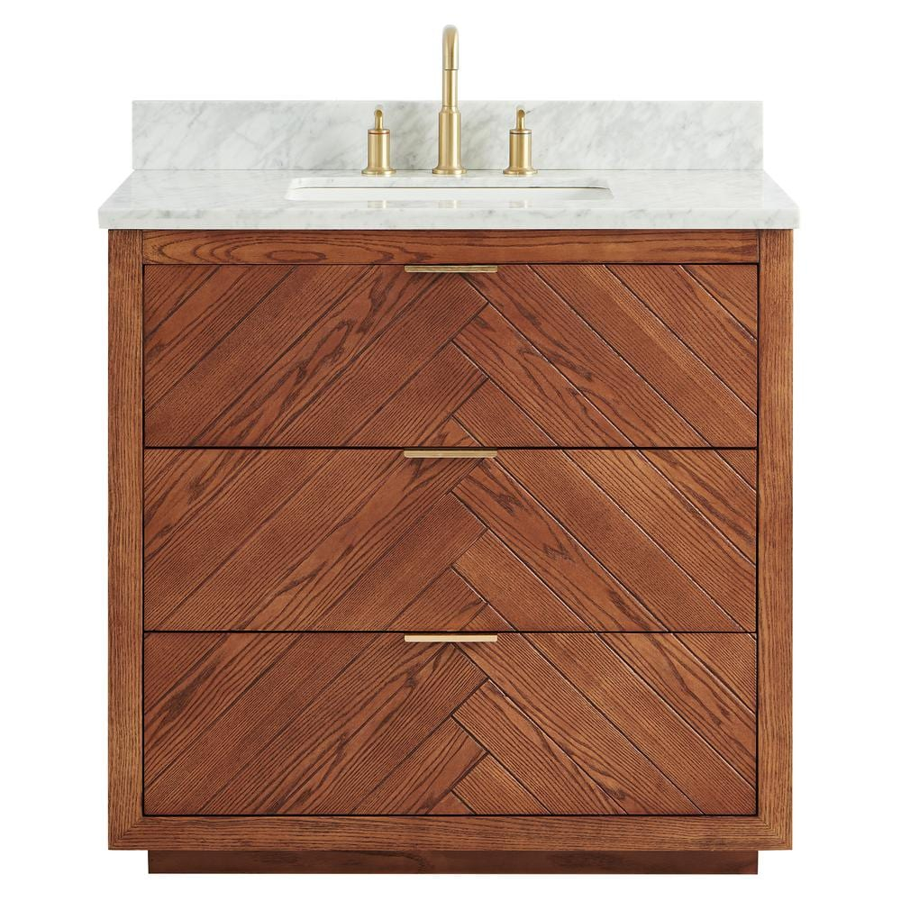 Baker 36" Woodgrain Vanity with Carrara Marble Top and Single Sink Ceramic Basin