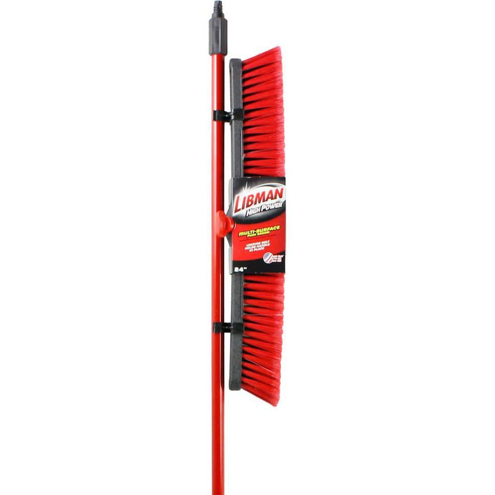 24 in. Black and Red Multi-Surface Push Broom with Steel Handle