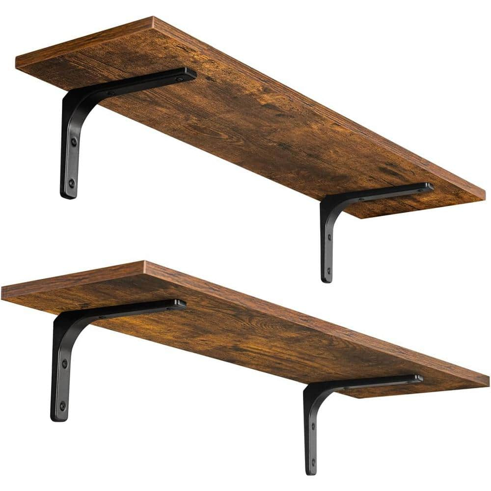 Rustic Brown 23.6" Wood Floating Wall Shelf Set of 2