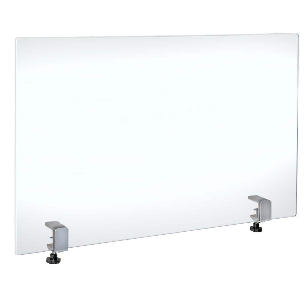 Clear Acrylic Floor Standing Sneeze Guard with Metal Clamps