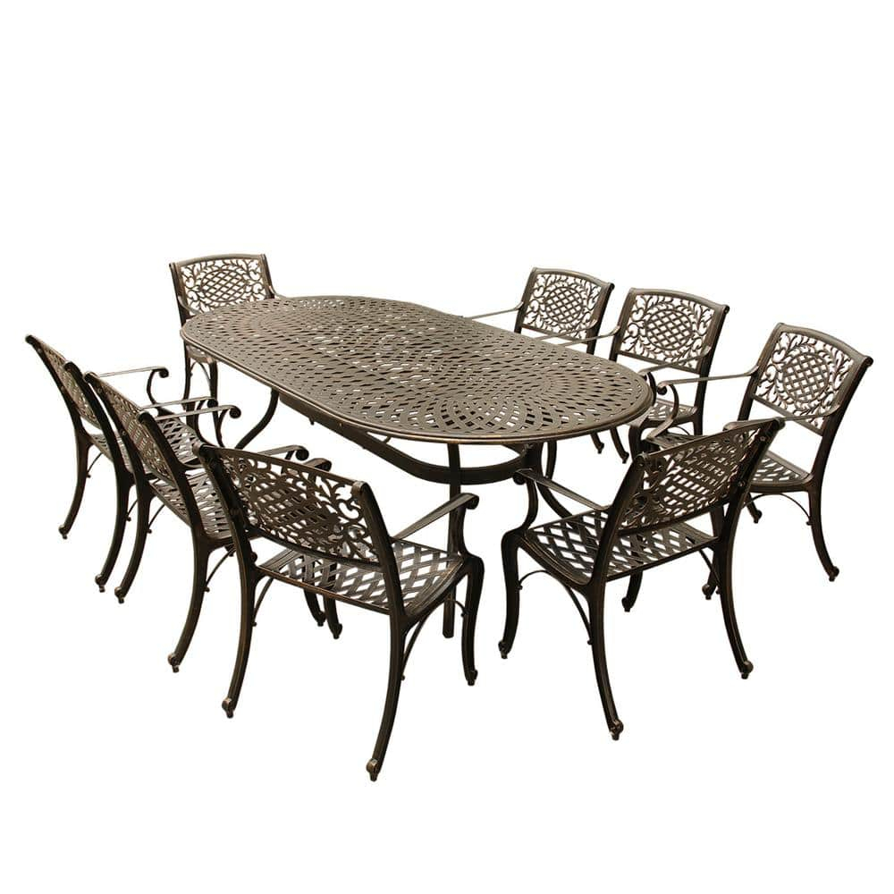 W WARMHOL 9-Piece Patio Dining Set, Outdoor Patio Table and Chair Set of 83.8" Oval Cast Aluminum Dining Table with Umbrella Hole and 8 Outdoor Dining Chairs, Patio Funiture Set for Lawn Garden