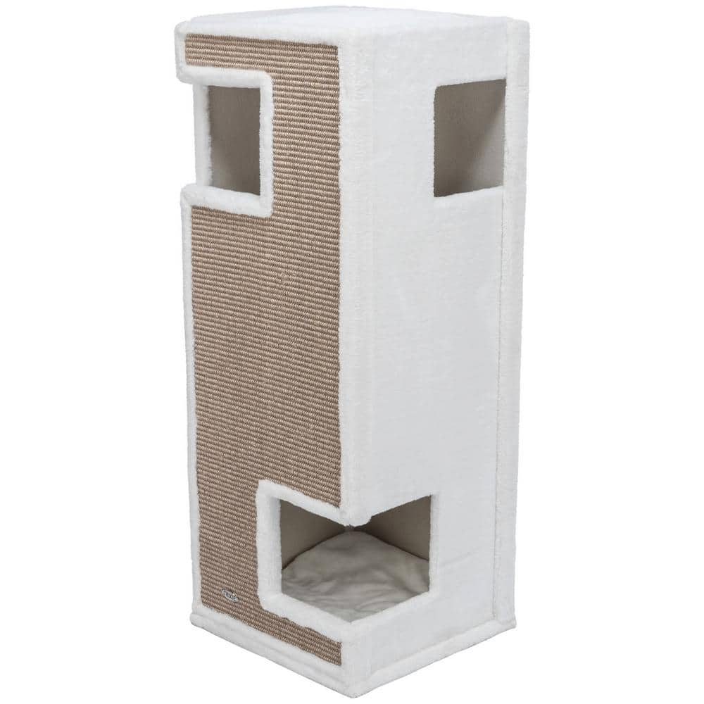 TRIXIE Gerardo Plush & Sisal 3-Story 39.4" Cat Condo Tower with Removable Cushions, Brown-White