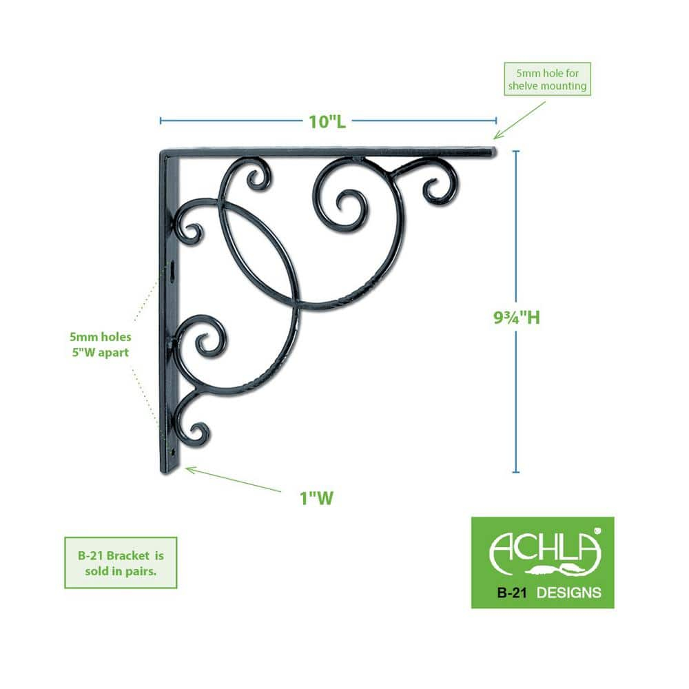 (Pair) Achla Designs Decorative Scroll Shelf Brackets Wrought Iron B-21