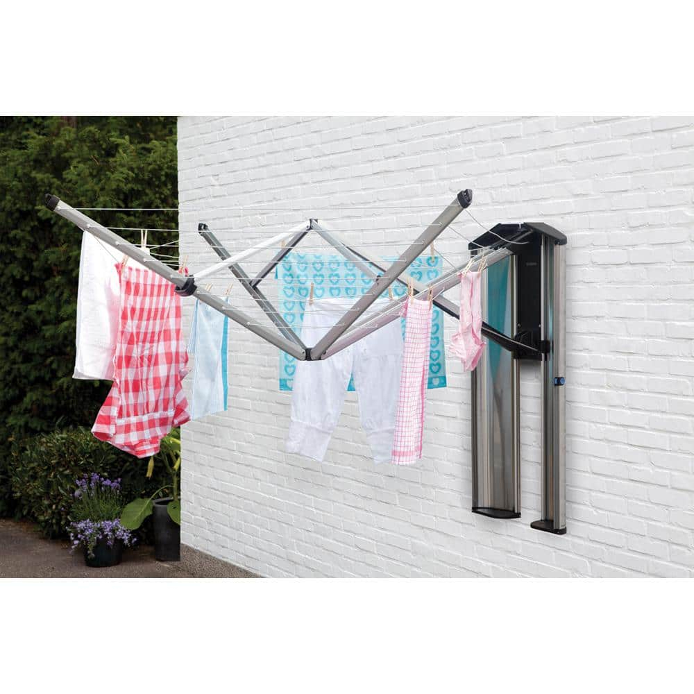 Brabantia Matt Steel Wall-Mounted Retractable Clothesline with Storage Box