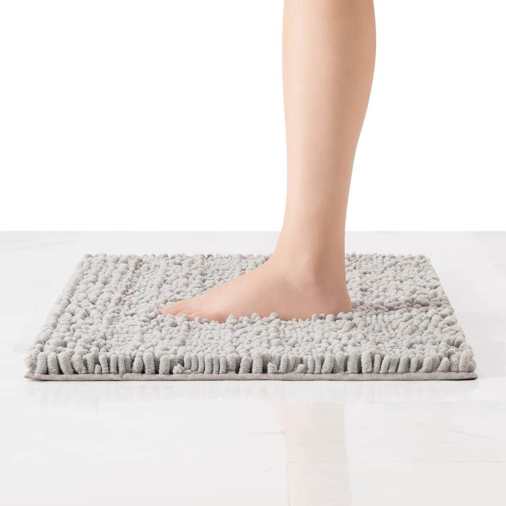 Laura Ashley – Astor Chenille Bath Mats | Set of 2| 100% Polyester | Premium Bathroom Décor | Machine Washable | TPR Backing | Measures 17” x 24” and 20” x 34” | Light Grey