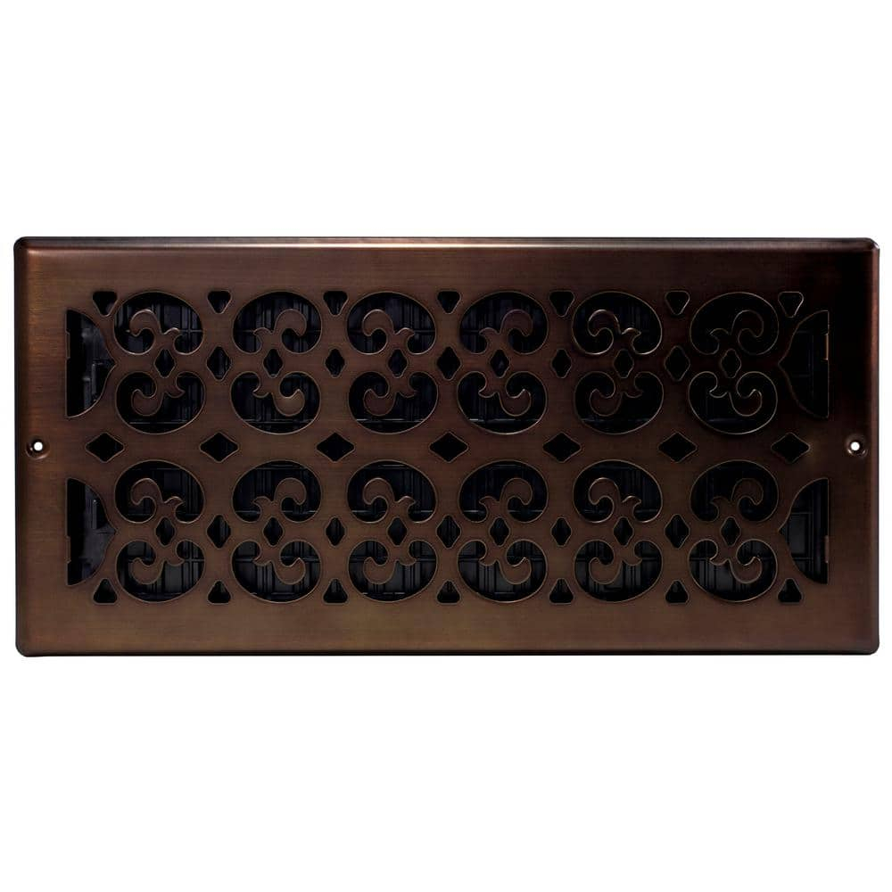 6 in. x 14 in. Scroll Rub Bronze Floor Register