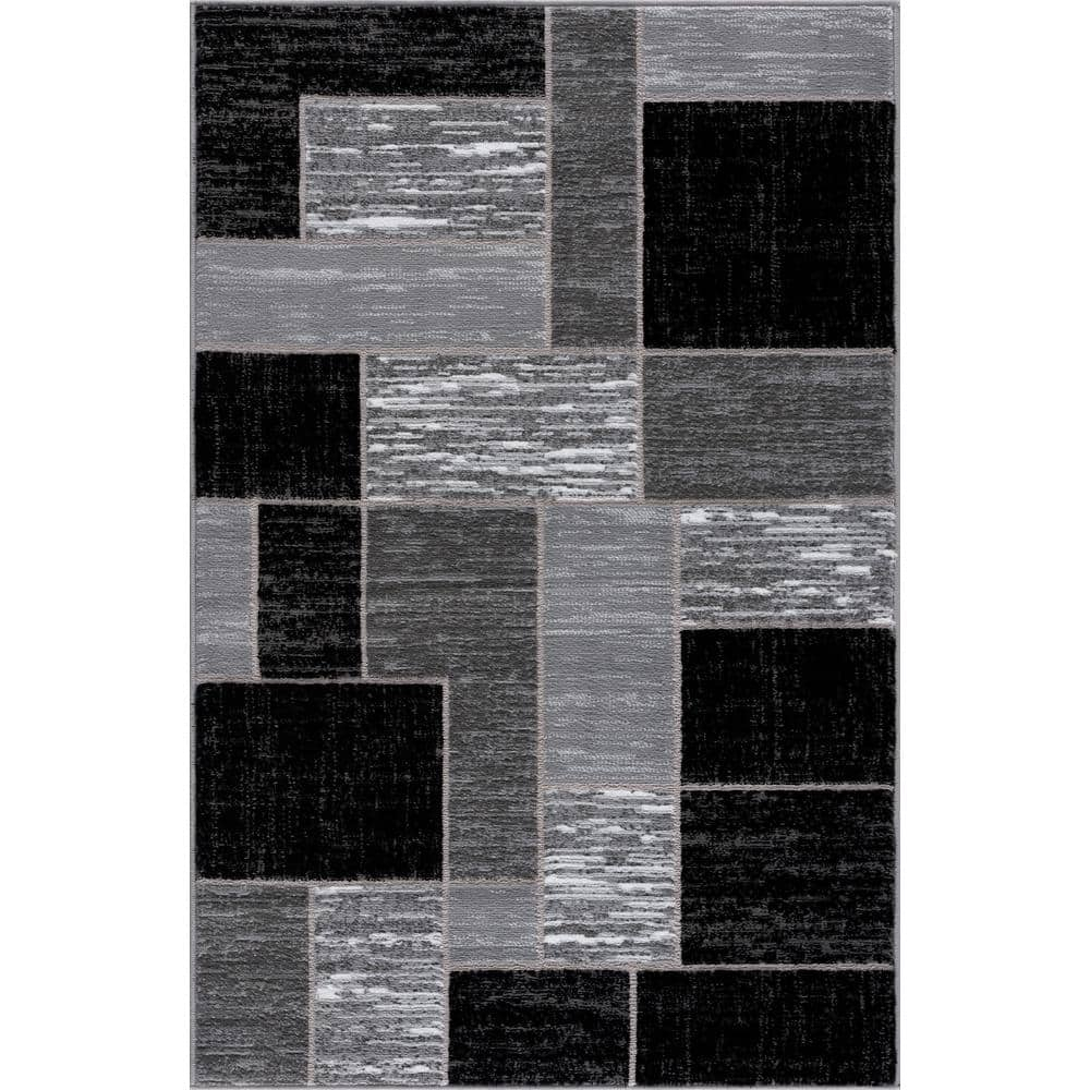 L'Baiet Verena Black Grey Graphic Geometric Color Block Mid-Century Modern Indoor 2' x 3' Area Rug