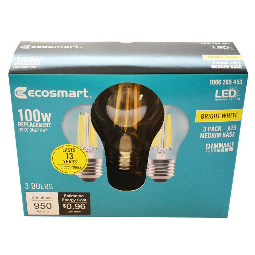 EcoSmart A15 Dimmable Appliance Fan LED Edison Light Bulb Bright White (3-Pack)