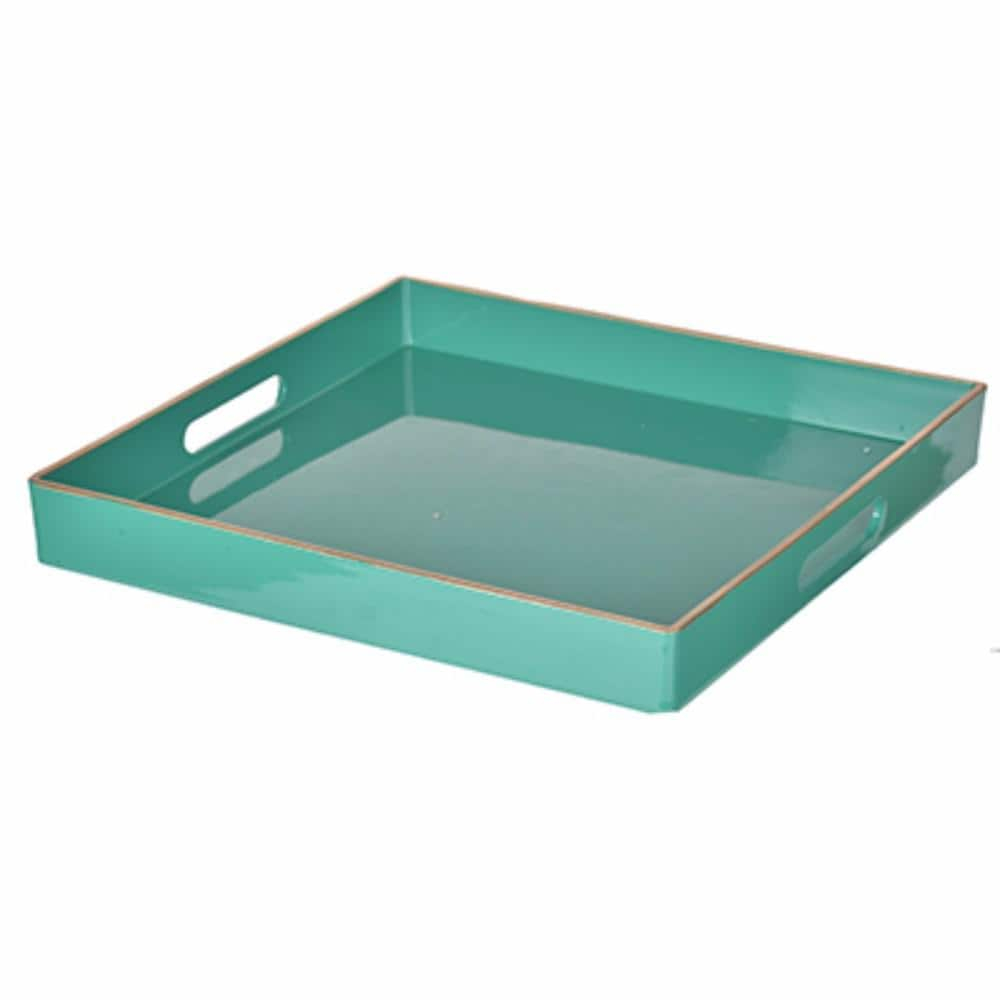 Green Benzara BM145601 Mimosa Square Tray With Cutout Handles