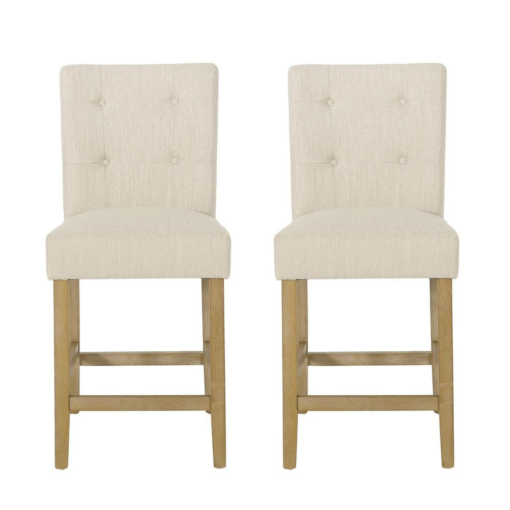 Noble House Darke Fabric Button Tufted Counter Stools, Set of 2, Beige and Weathered Brown