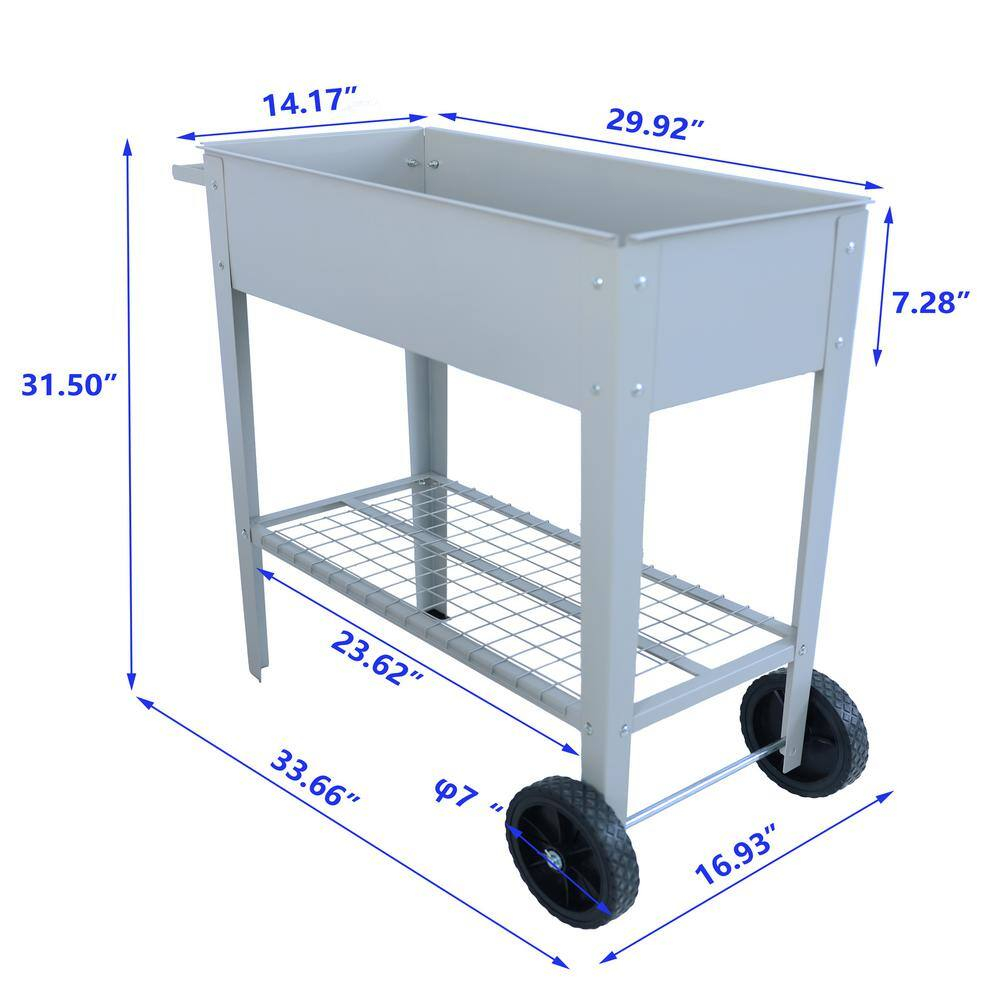 Gray Metal Mobile Raised Garden Bed Cart with Wheels