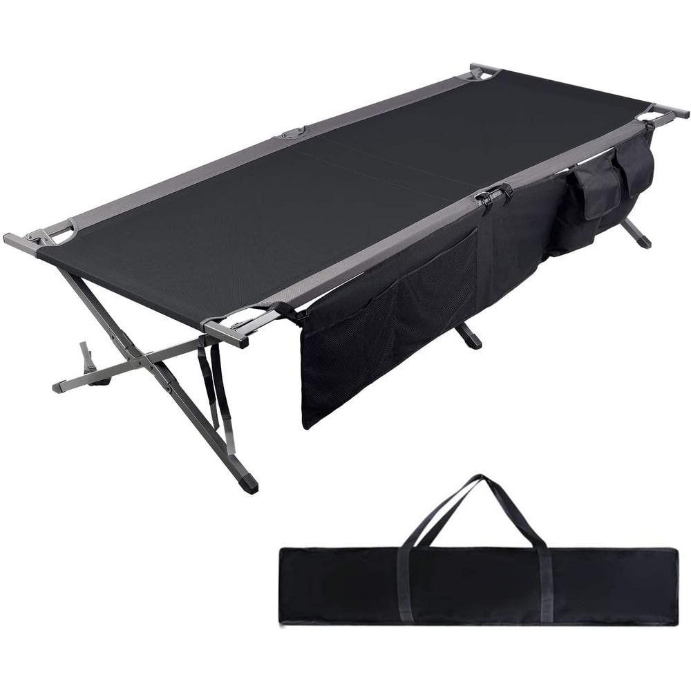 PORTAL Folding Portable, Guest Carry Bag and Side Storage Organizer, Camping Adults Away Tent Sleeping Cot Bed, Supports 300 LBS, Black