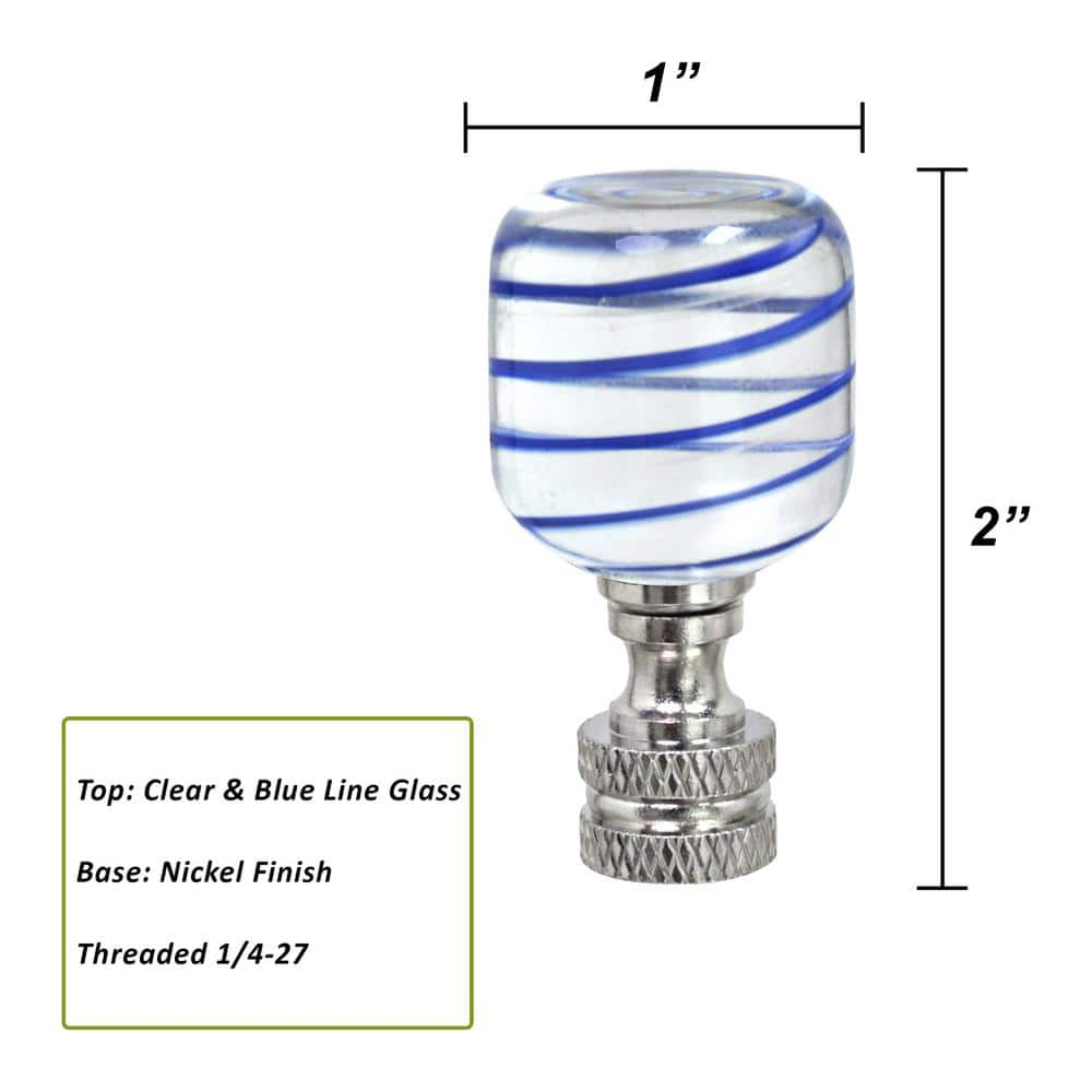 Aspen Creative 24011-12, 2 Pack Clear with Blue Line Glass Lamp Nickel Finish, 2" Tall Finial, Clear & Blue