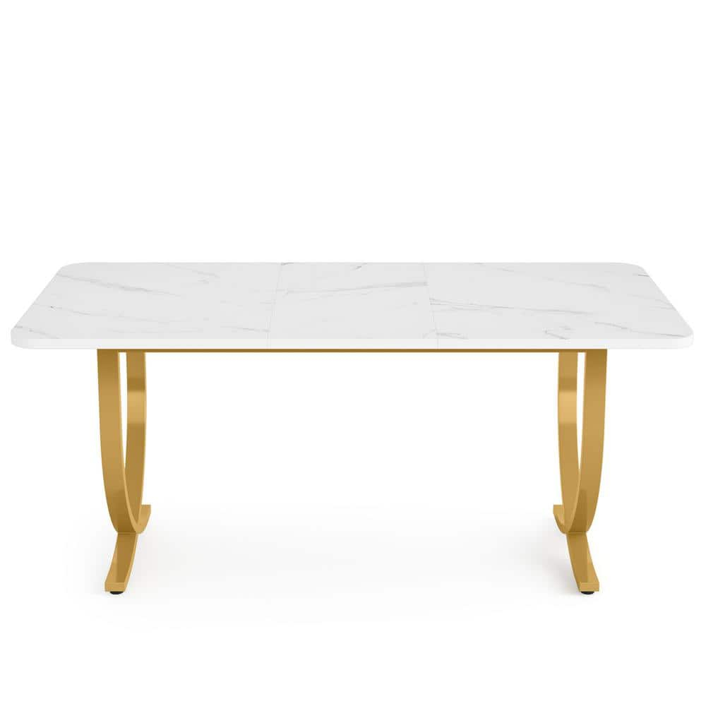 Kepooman 63" Modern Dining Table Kitchen Table with Faux Marble Table Top