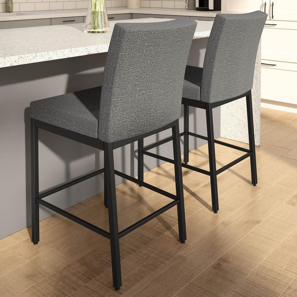 Amisco Perry Plus 26 In. Counter Stool - Grey Woven Fabric / Black Metal
