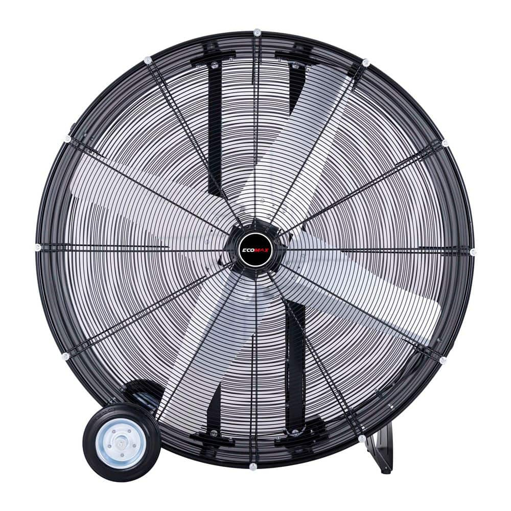 42-inch Black Aluminum Industrial Drum Fan with Wheels