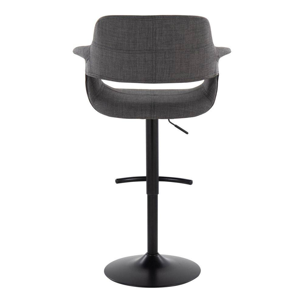 Vintage Flair Mid-Century Modern Adjustable Barstool With Swivel In Black Metal And Charcoal Fabric With Rounded "T"