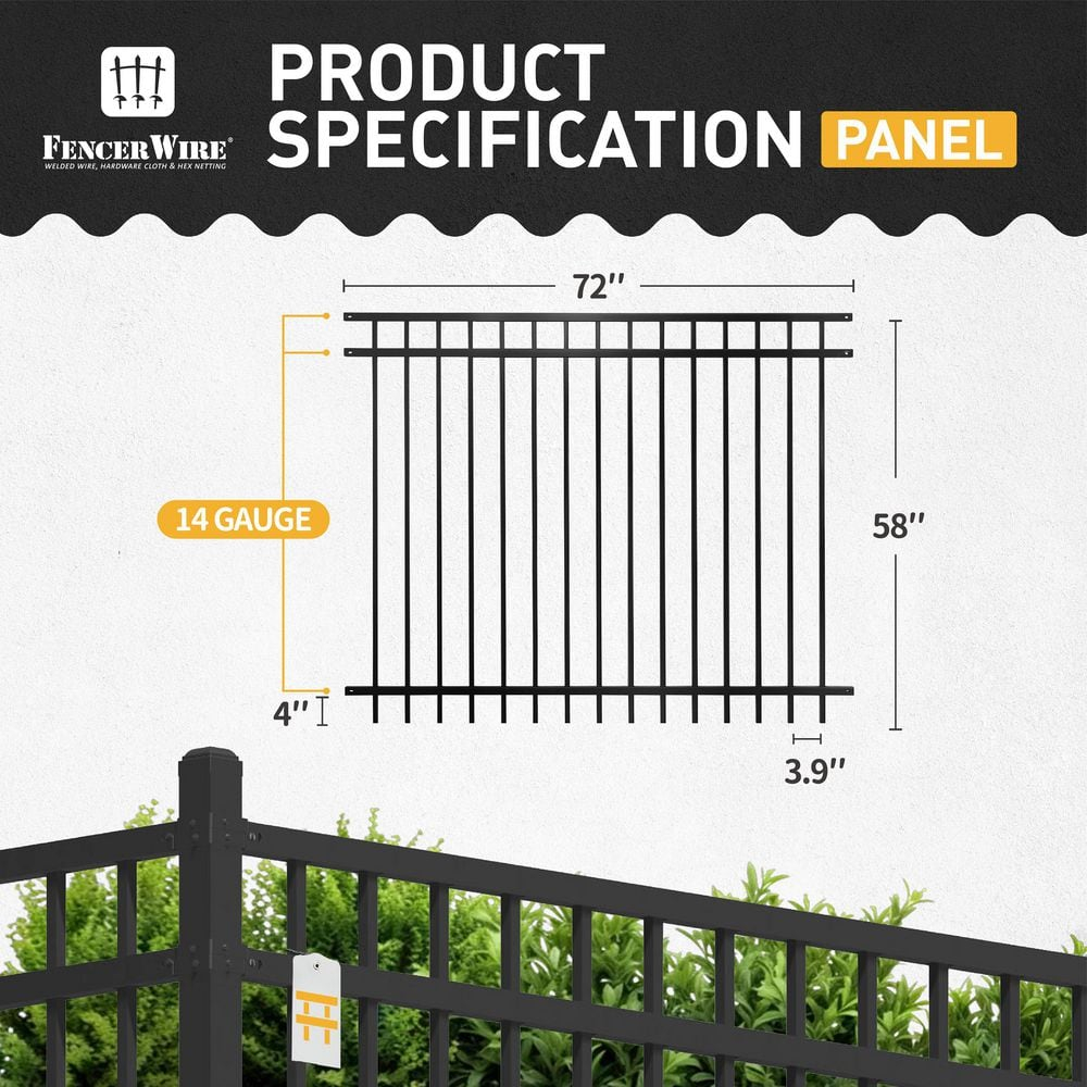 5 ft. x 6 ft. Heavy Duty Flat Top Metal Fence Panel, Anti-Rust Decorative Garden Fence Panel (Single Panel)