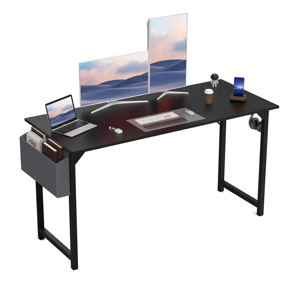 47 Inch Desk Office with Storage, Modern Simple Style Gaming Computer Table for Youth Student Adult, Metal and Wood Home Office Furniture, Nature