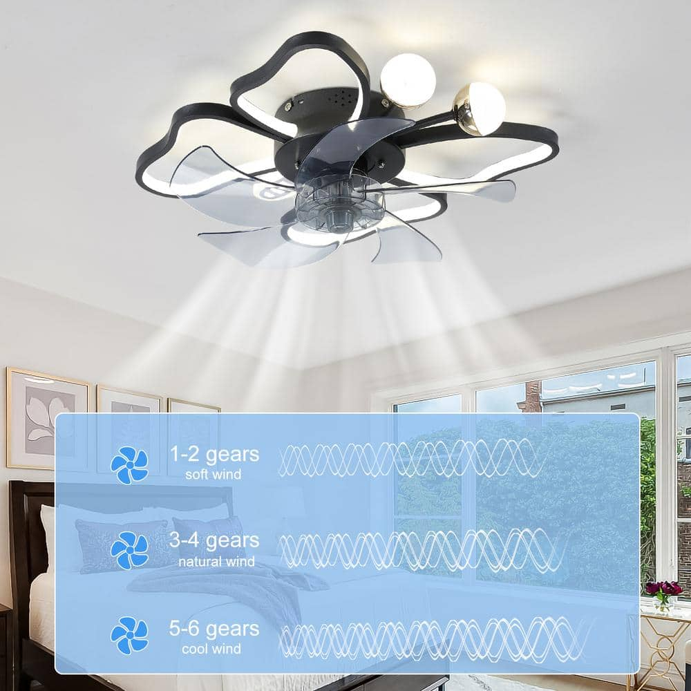 Canddidliike Ceiling Fan with Lights Remote Control, Butterfly Shape Flush Mount Bladeless Ceiling Fan for Kitchen Bedroom Living Room, Black