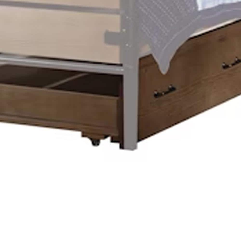 Antique Oak Twin Trundle Bed with Drawer and Wood Frame
