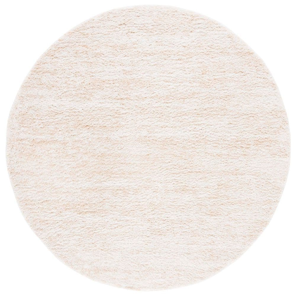 SAFAVIEH Berber Torvald Abstract Polyester Shag Area Rug, Ivory/Beige, 4'5" x 4'5" Round