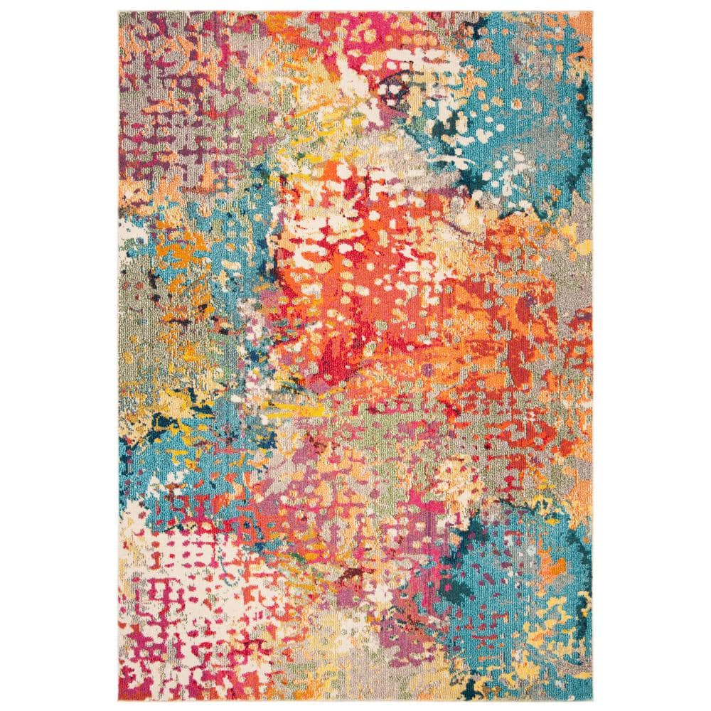 SAFAVIEH Madison Colleen Abstract Distressed Area Rug, Ivory/Multi, 9' x 12'