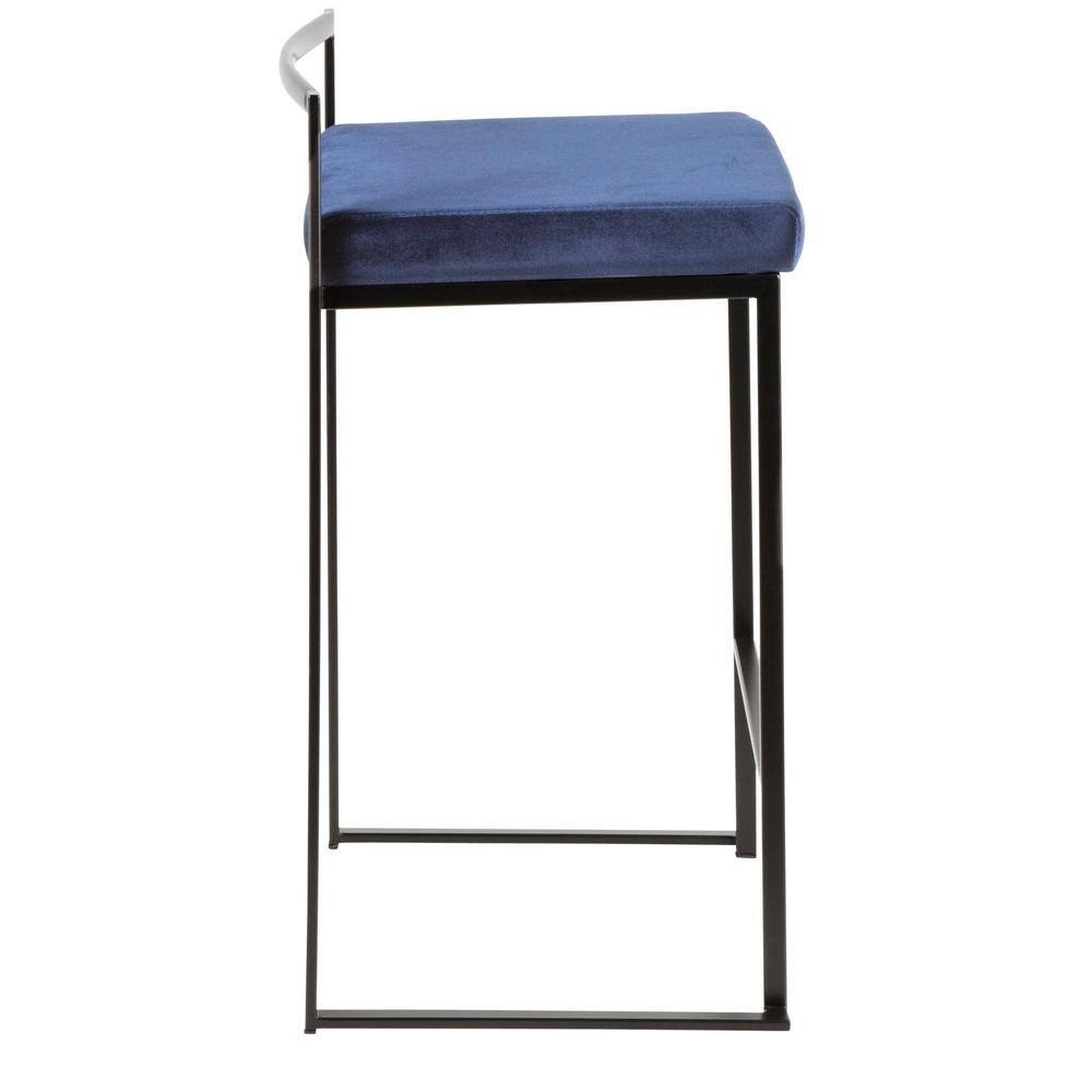 LumiSource Black, Blue Fuji Stacker Counter Stool - Set of 2
