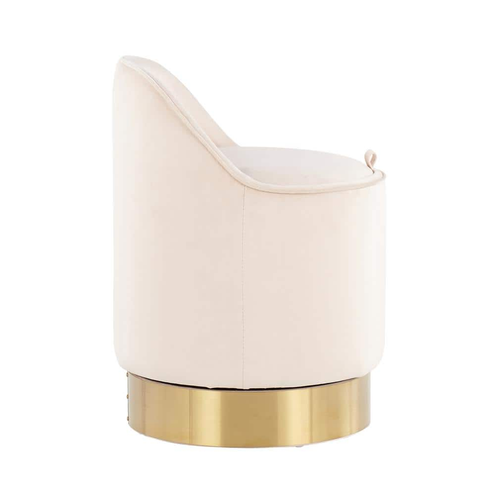 LumiSource Gold Steel, Cream Velvet Marla Vanity Stool
