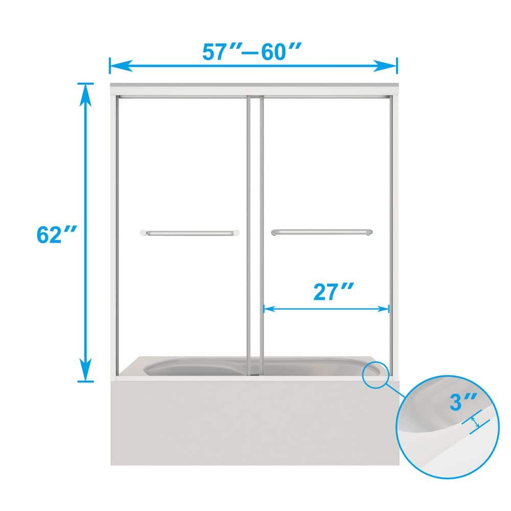 60 in. W x 62 in. H Framed Sliding Bath Tub Door in Bright Silver with 5/16 in. Tempered Clear Glass