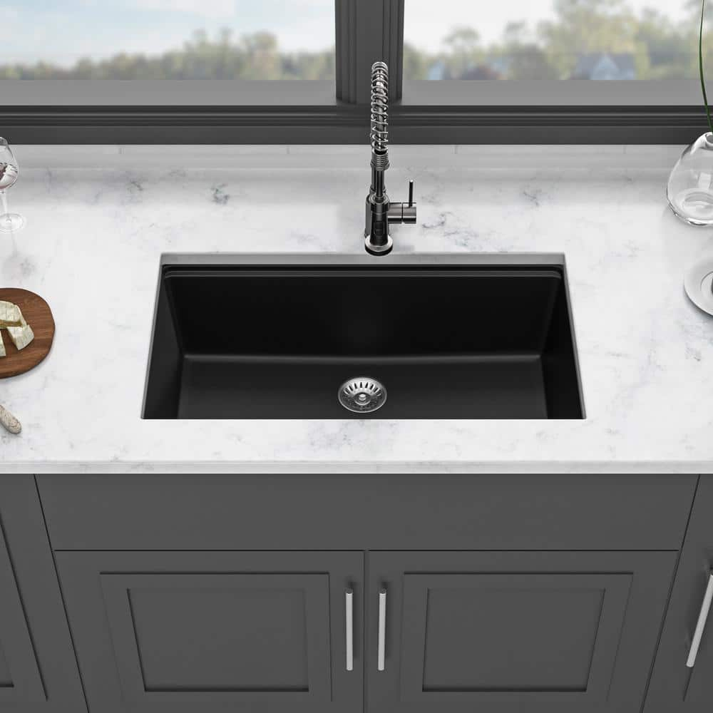 33 in. x 19 in. Undermount Kitchen Sink, 16-Gauge Granite Composite Workstation Sinks Single Bowl in Black