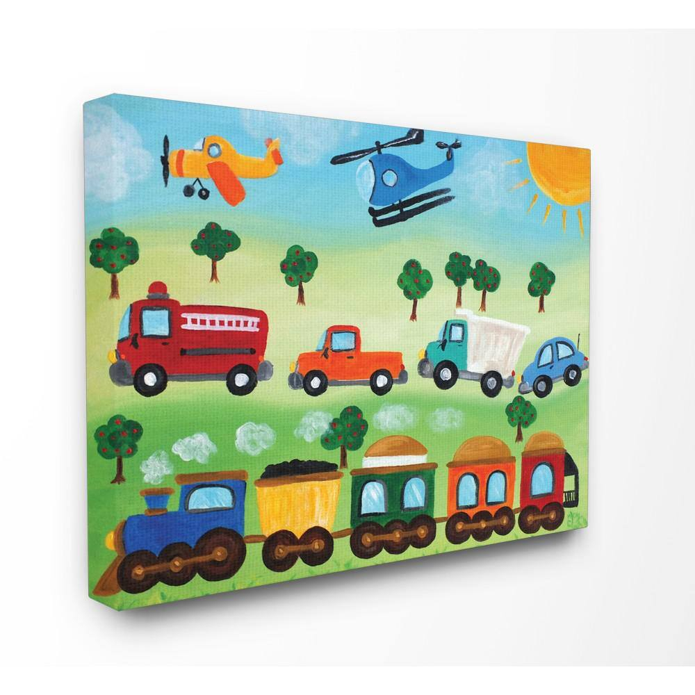 JRXY  The Kids Room Trains, and Automobiles Canvas Wall Art 20x16in