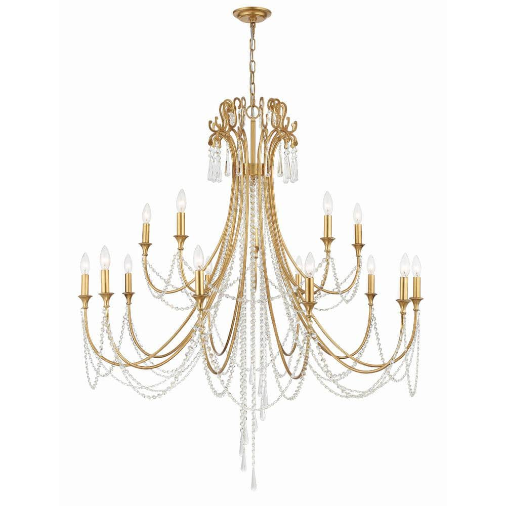 Crystorama Arcadia 15 Light Antique Gold Chandelier - 46.25"W x 54.75"H
