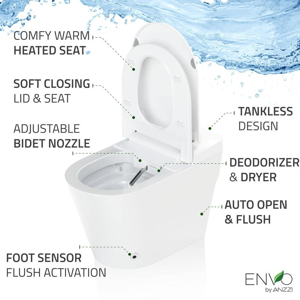 Swcorp TL-STFF950WH Envo Echo Elongated Smart Toilet Bidet in White with Auto Open, Auto Close, Auto Flush & Heated Seat