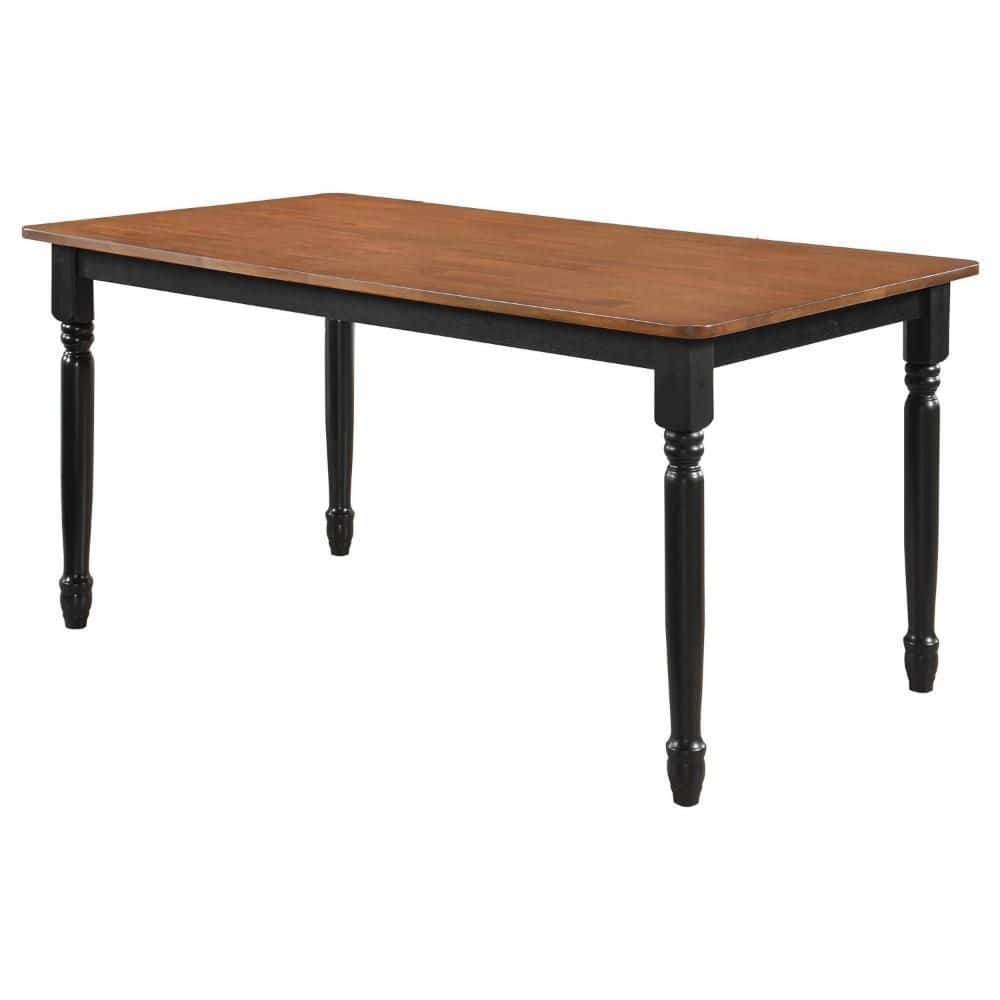 Benjara Halie Dining Table, Black Turned Legs, Rectangular Brown Wood, 63 Inch