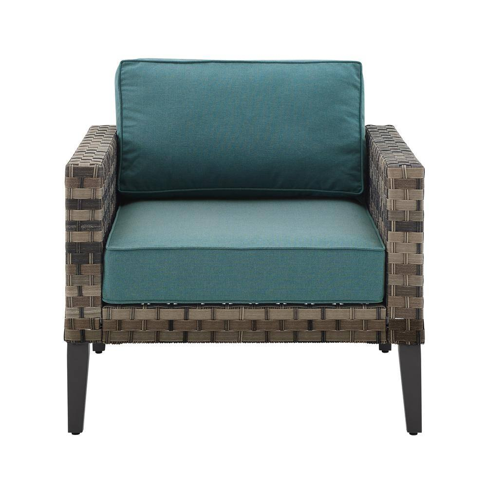 Crosley Furniture Prescott Modern Wicker Outdoor Armchair in Mineral Blue/Brown
