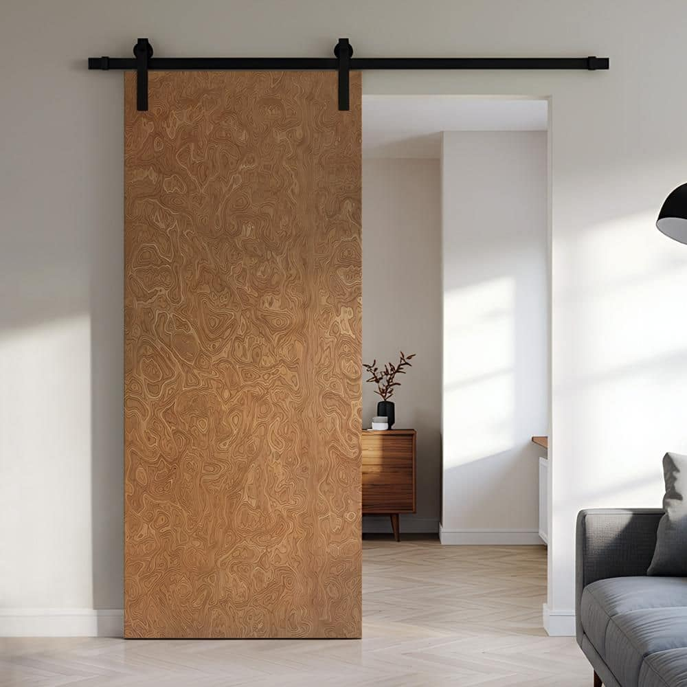 Calhome Walnut Smooth Flush Hollow Core Veneer Composite Interior Sliding Barn Door with Hardware Kit