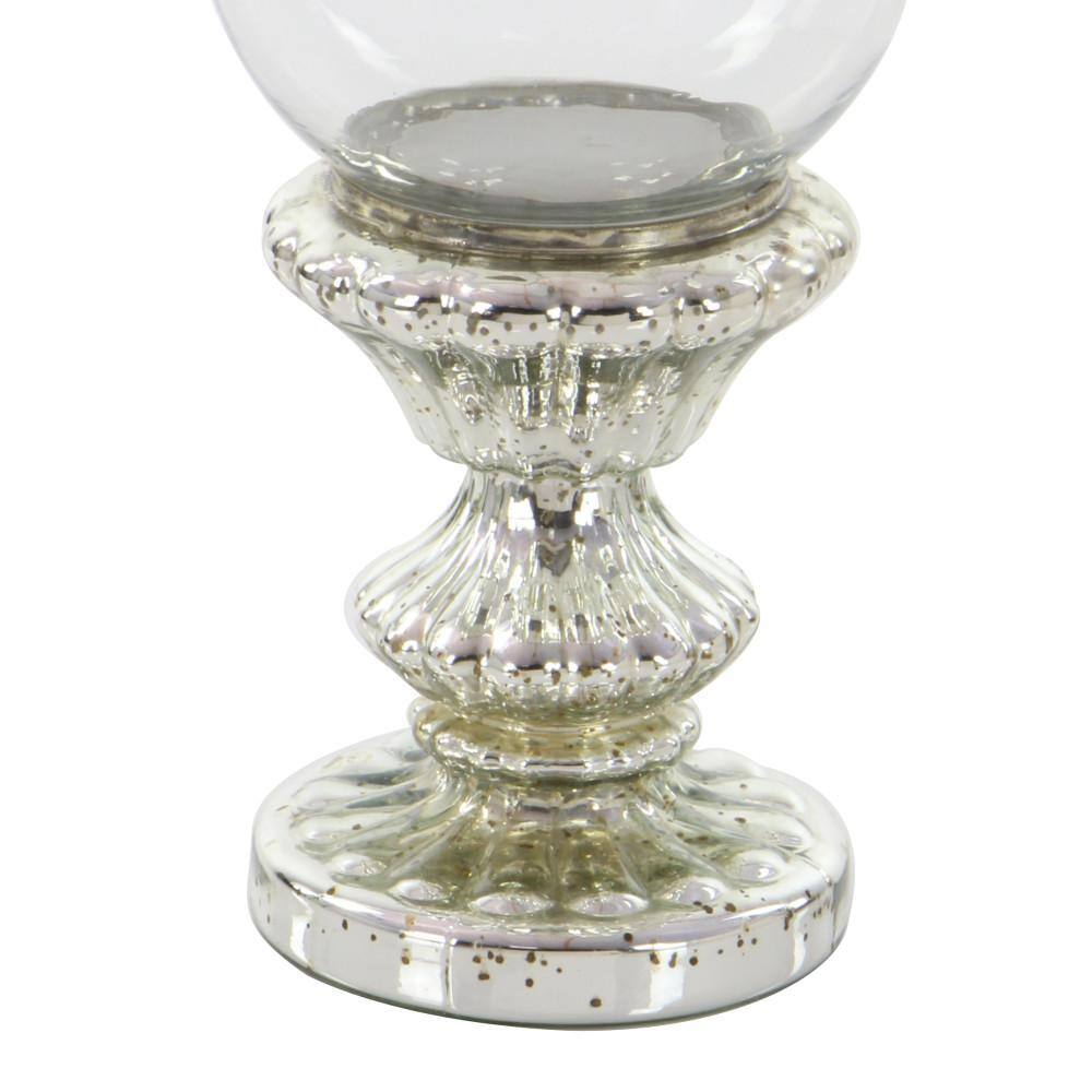 DecMode Silver Glass Handmade Turned Style Pillar Hurricane Lamp with Faux Mercury Glass Finish