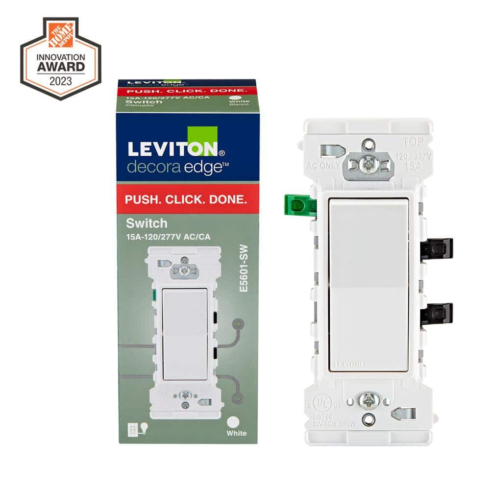 Leviton Decora Edge 15 Amp Single Pole Rocker Switch, White E5601