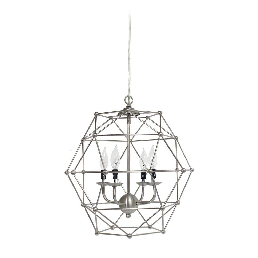4 Light Hexagon Industrial Rustic Pendant Light, Brushed Nickel