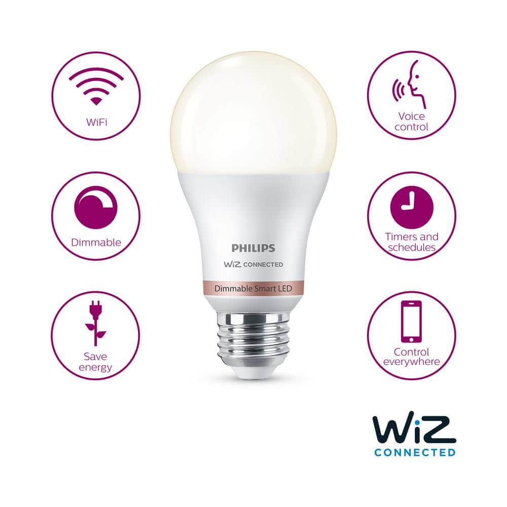 Philips Smart Wi-Fi Connected LED 60-Watt A19 Light Bulb, Frosted Soft White, Dimmable, E26 Base (1-Pack)