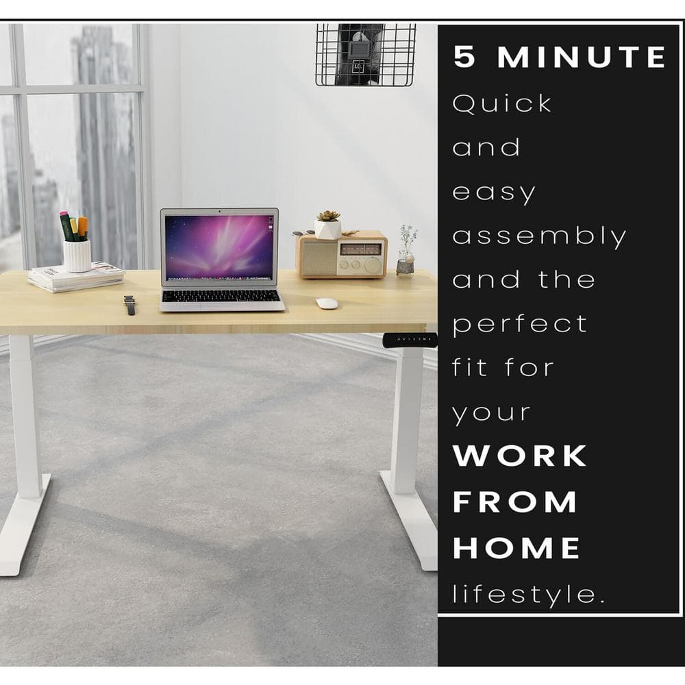 Hanover 55-In. Assembled Sit or Stand Electric Desk with Adjustable and Programmable Heights, Natural
