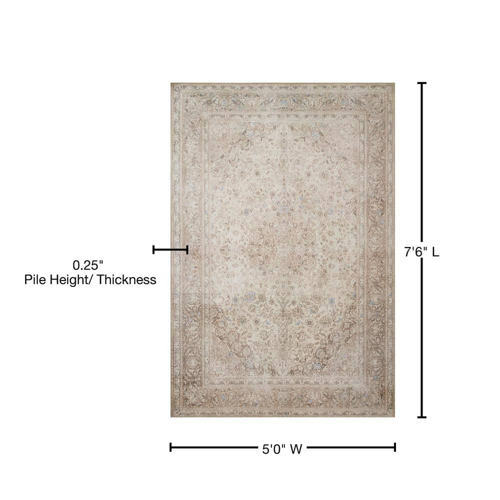 Rectangular 5' x 7' Beige and Taupe Polyester Oriental Rug