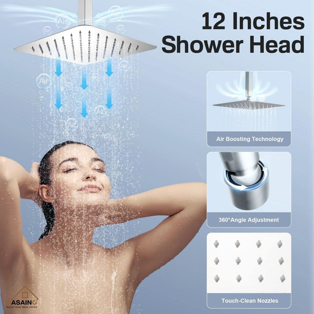 Large Chrome Dual Shower Head with Handheld and Body Jets