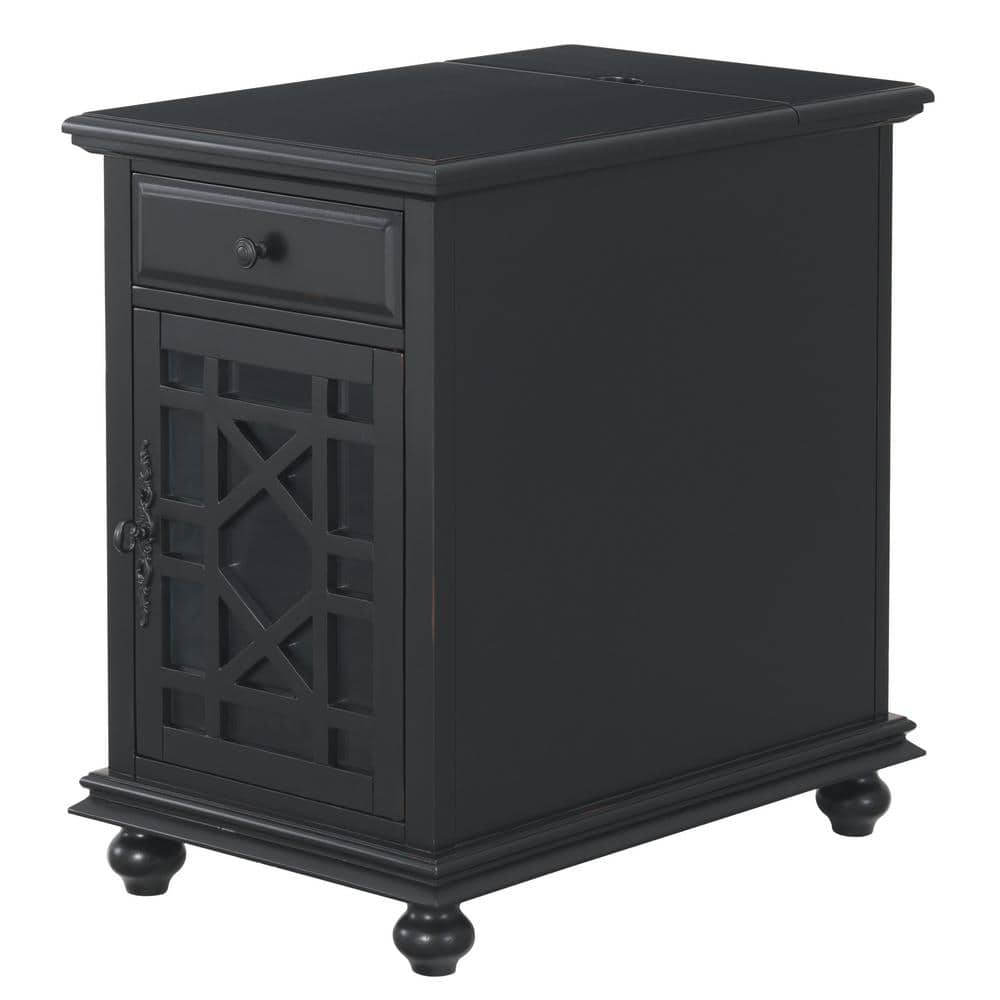 Martin Svensson Home Antique Black Elegant Chairside Table with Power