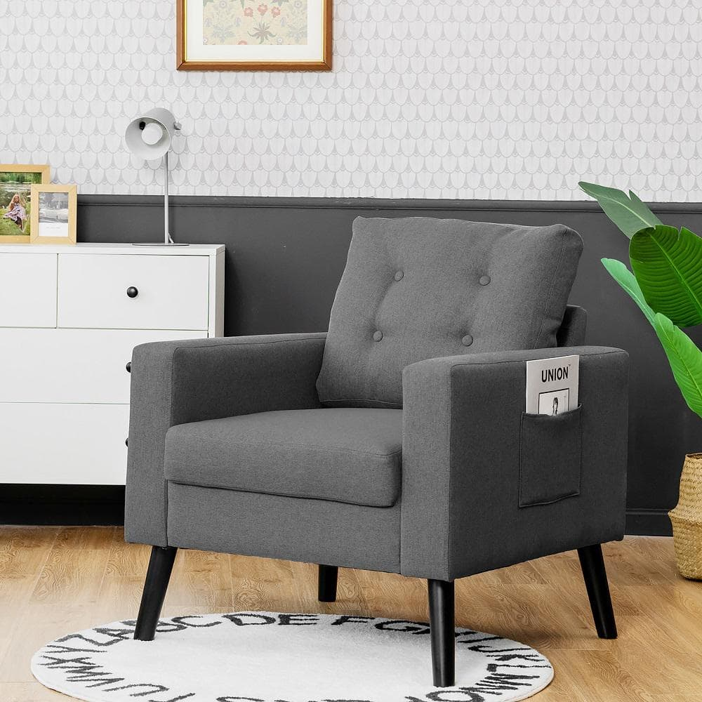 Modern Accent Armchair Upholstered Single Sofa Chair w/ 2-Side Pockets Grey